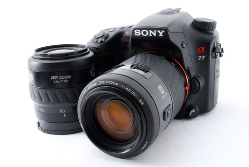 SONY α77 SLT-A77V 標準＆望遠ダブルズームセット★極上美品★高速連写に定評アリ♪フード、元箱付き！