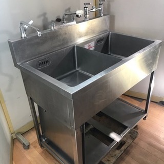 業務用 ステンレス 2層シンク流し台 蛇口付き W1000xD600xH800mm