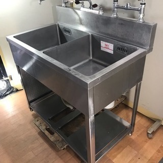 業務用 ステンレス 2層シンク流し台 蛇口付き W1000xD600xH800mm