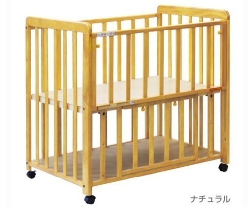 ベビーベッド キャスター付き ナチュラルカラー 幅95.5×奥行68.3cm