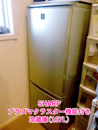 【6/1 土19時_引取限定】美品_2013年製 SHARP プラズマクラスター冷蔵庫 167L