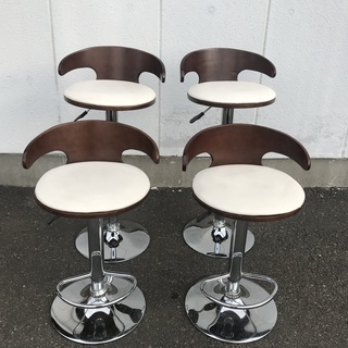 カウンターチェア バーチェア 昇降式 木製 白 ホワイト 4脚セット