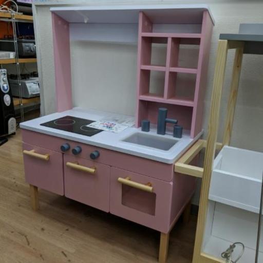 展示品★クッキングトイキッチン収納木製　ピンク