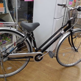自転車 シティサイクル ママチャリ 27インチ 3段変速 黒 後ろ荷台付き　西岡店
