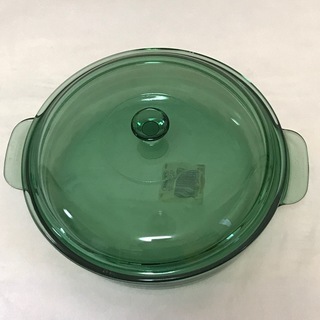 PYREX ガラス製 蓋付 24cm 両手鍋 グリーン フランス...