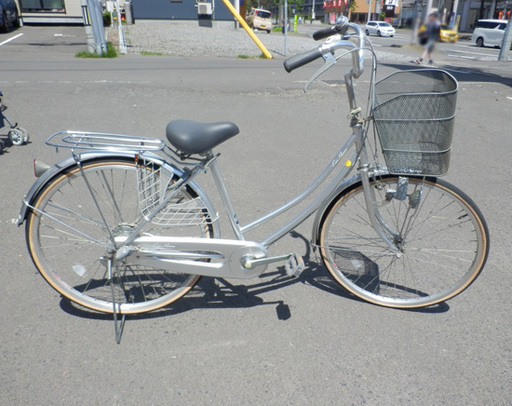 PayPay対応 27インチ シティサイクル 自転車 ママチャリ ３段切替え 鍵 カゴ シルバー 札幌市西区西野