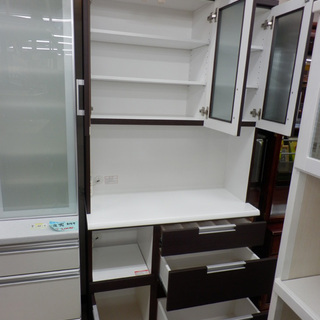 PayPay対応 レンジボード キッチンボード 食器棚 3枚扉 鏡面 