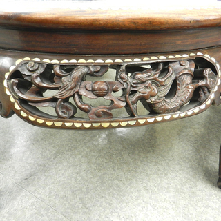 螺鈿細工 唐木家具花梨 大理石 装飾テーブル＆椅子豪華5点セット