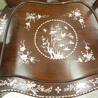 螺鈿細工 唐木家具花梨 大理石 装飾テーブル＆椅子豪華5点セット