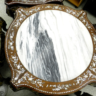 螺鈿細工 唐木家具花梨 大理石 装飾テーブル＆椅子豪華5点セット ☆ PayPay(ペイペイ)決済可能 ☆ 札幌市 北区 屯田