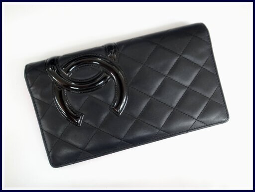 【本物保証】 CHANEL シャネル カンボンライン ココマーク 二つ折り長財布 ブラック×ピンク