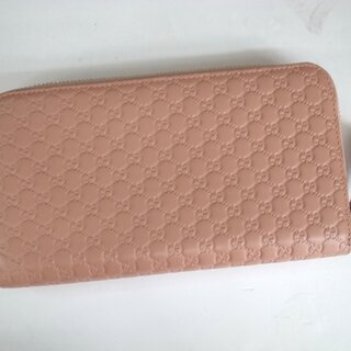 93 【本物保証】 GUCCI グッチ マイクロGG レザー ラウンドファスナー長財布 ピンク系