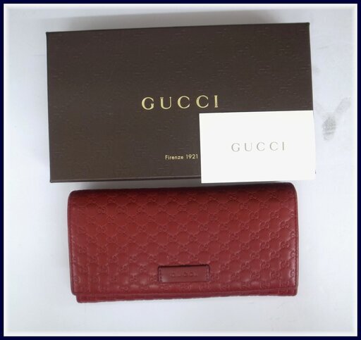 93 【本物保証】 GUCCI グッチ GG レザー 二つ折り長財布 レッド系