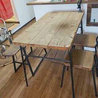 値下げ↓早い者勝ち]ダイニングテーブルセット 造作 アイアン 古材