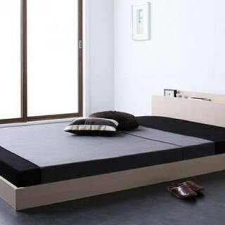 4-444】ダブル・棚コンセント・フロアベッド・オークホワイト