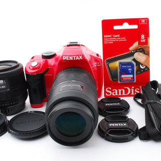 Pentax K-x レッド ダブルズームセット★極上美品★8GB 新品SDカード、ストラップ付き!!