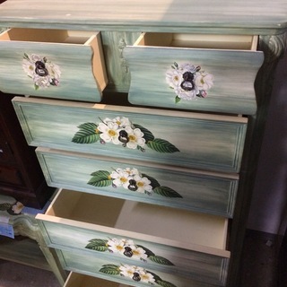 ☆来店限定☆ アンティーク ヨーロッパ調 フラワーペイント グリーン