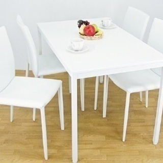 白いダイニングテーブルセット(テーブル、椅子4脚)