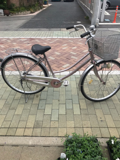 ママチャリ２６インチ　シルバーピンク