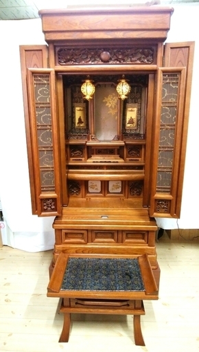 m【欅/栓 仏壇 童心43-18号後板猫戸蒔絵】三段重ね(二段使用も)　閉眼供養済み