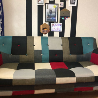 北欧 カウチ  ソファ パッチワーク 3人掛け