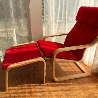 イケア ポエング IKEA POANG パーソナルチェア+オットマンセット レッド 赤