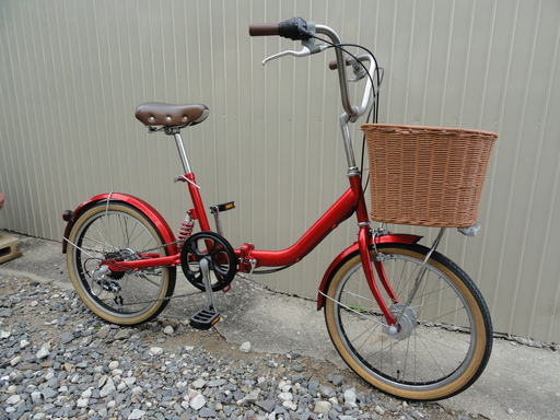 ●２０インチ 折り畳み自転車 6段変速 オートライト カゴ付き●中古
