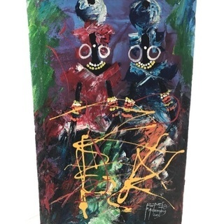 【非売品】アフリカのアーティストの油絵　 オイルドペイント　絵画　アート アフリカのアーティストの油絵 縦65cm×横40cm×奥行3cm オイルド