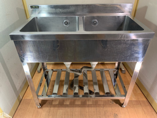 業務用 ステンレス 2層シンク流し台 W900xD450xH800mm