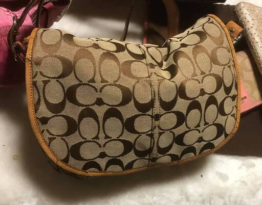 『COACH 』ミニシグネチャーショルダー 6842　カーキ×ライトブラウン