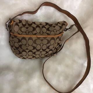 『COACH 』ミニシグネチャーショルダー 6842　カーキ×ライトブラウン COACH 』ミニシグネチャーショルダー 6842 カーキ×ライトブラウン