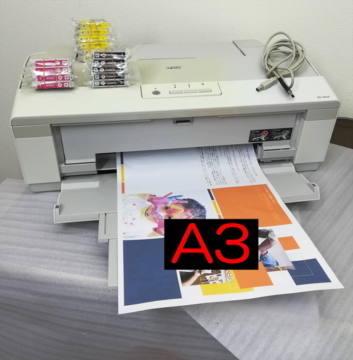 完動美品！Ａ３対応！エプソンのプリンターです。中古ですが、まだまだシッカリ使えます。全色インク付(残量充分)・・そして何と！予備インク15本付き！(エプソン純正)　★名古屋近郊なら無料でお持ちします。初期(１週間)保証します。～セッティングもしますヨ♪