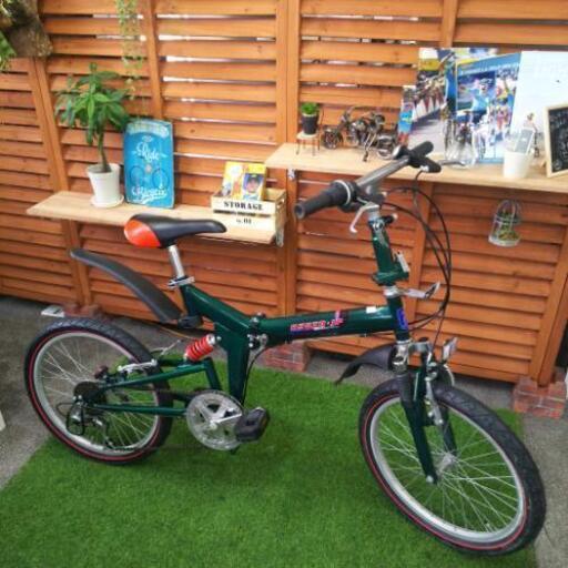 中古 折りたたみ自転車 コンパクト グリーン