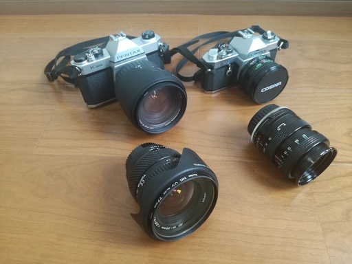 アナログカメラ２台（PENTAX K1000・PENTAX MX）とレンズ４本セット　中古