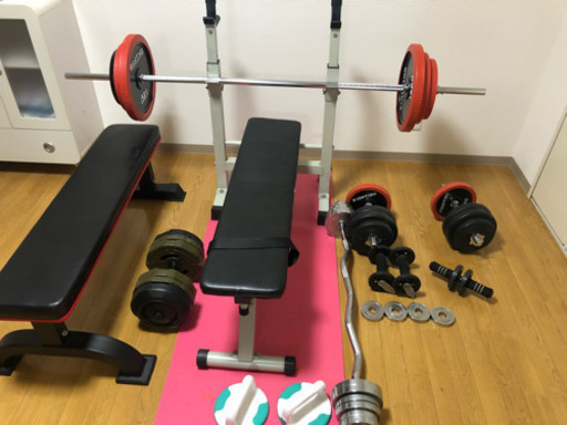 ベンチプレス、Wシャフト、ダンベル、アブローラー全てセットで‼️ pn ...