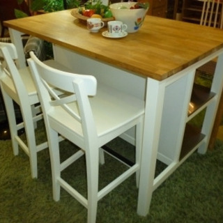 IKEA アイランドキッチン、カウンターテーブル＋チェア2脚 - 家具