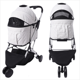 【新品】2way 多頭用 3輪 ペットカート　コットンキャンバス　キルティング（ホワイト）ペットバギー