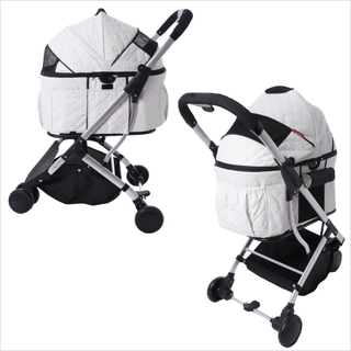 【新品】2way 多頭用 3輪 ペットカート　コットンキャンバス　キルティング（ホワイト）ペットバギー