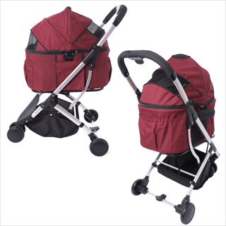 【新品】2way 多頭用 3輪 ペットカート　ワインレッド　ペットバギー