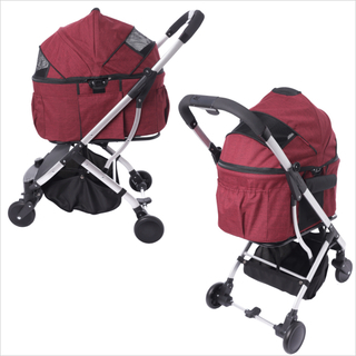 【新品】2way 多頭用 4輪 ペットカート　ワインレッド　ペットバギー