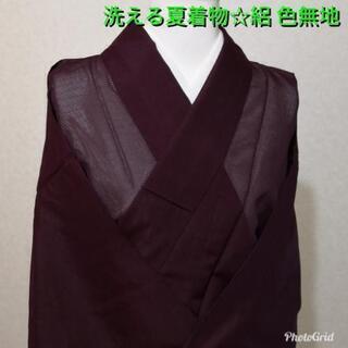 【ネット決済・配送可】洗える夏着物☆絽 色無地 深い赤紫