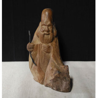 c011 古い 木彫り 人形 寿老人 置物