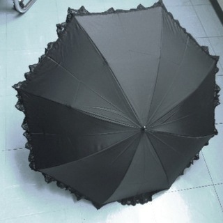 縁レースの黒い折り畳み日傘（ポーチ付き）