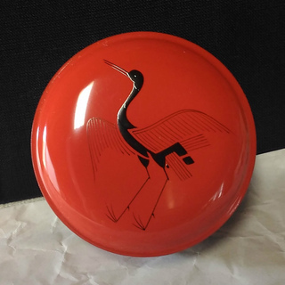 c044 なつめ 棗 木製 漆塗 松 鶴 茶道具 木箱入り