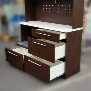 商談中　　　　　【札幌市内限定】食器棚　フィルⅡ（DBR）13KB　キッチンボード レンジ台 レンジ食器棚 キッチン収納 収納家具　134.5×45.5×200.5　　　　　K