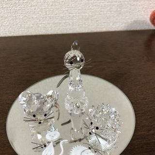 SWAROVSKI ハリネズミ、ネコ、ネズミ、ミラー台