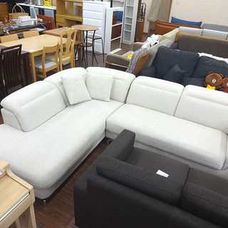 札幌 引き取り ニトリ カエルム L字ソファ/コーナーソファ 布張り ヘッドレスト クッション付き