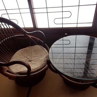 夏にピッタリの籐椅子＋テーブルセット・高級ラタン・アジアン家具◆...