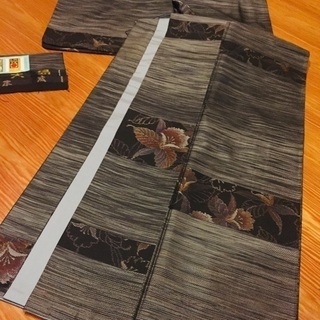 本場鹿児島大島紬 着物 珍品！横段にカトレア