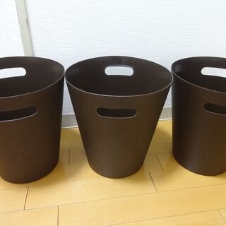 3個セットバケツゴミ箱丸茶色ダークブラウンプラスチック プロフ確認